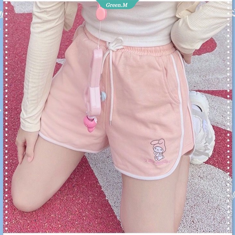 SANRIO Quần Short Thể Thao Lưng Thun Co Giãn In Họa Tiết Hoạt Hình Kuromi Cinnamoroll Dễ Thương Thời Trang Làm Quà Tặng Cho Bạn Gái