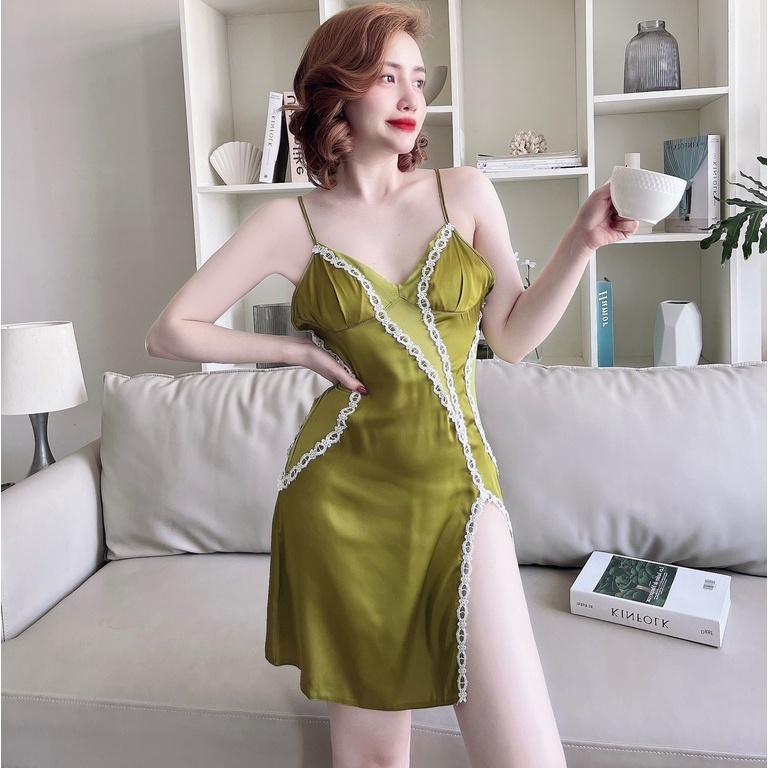 Váy Ngủ Nữ Latin Chạy Ren Thân Kèm Quần SOJUN Vải Latin Dưới 60Kg