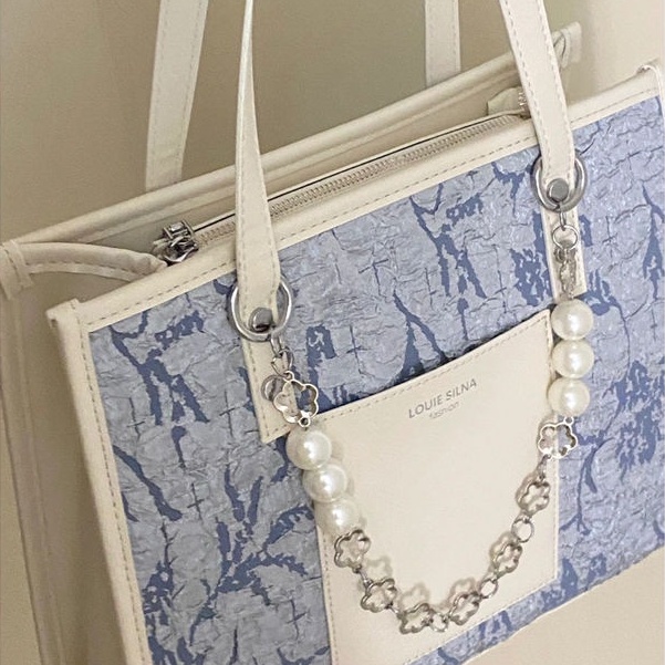 Túi Xách Tote Sức Chứa Lớn Bằng Vải Jacquard Màu Xanh Muối Biển Phong Cách Mới Cao Cấp Cho Nữ