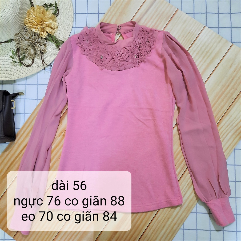 Áo len hồng cách điệu - Thanh lý cá nhân áo len tay voan đính đá tiểu thư - Pass áo len mỏng - Hồng1-AL