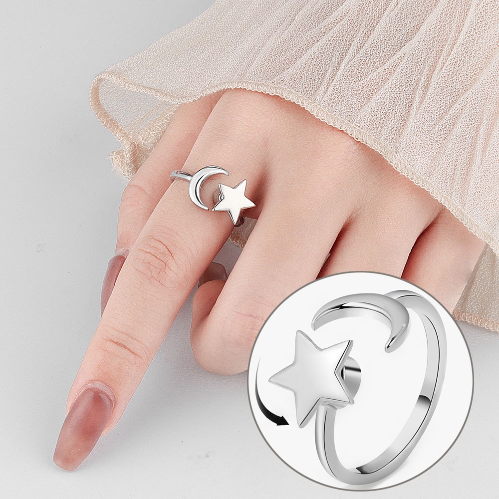 Nhẫn Thời Trang Có Thể Điều Chỉnh Kích Thước Hình Mặt Trăng/Ngôi Sao/Mặt Trăng/Mặt Trời Dành Cho Nữ