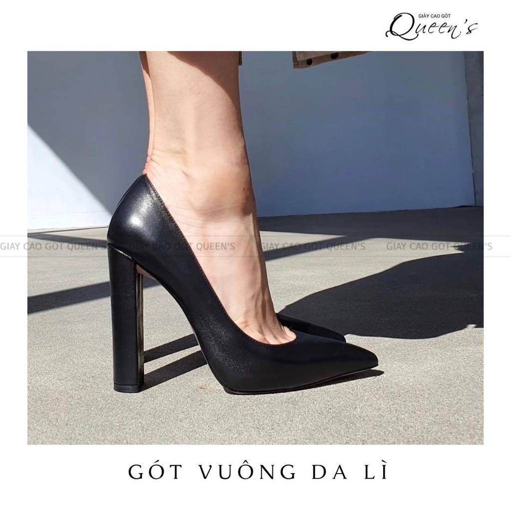 Giày Cao Gót Pump Đế Vuông Màu Đen Da Lì Tôn Dáng Êm Chân Sang Chảnh Cho Nữ Cao Cấp Hàng Hiệu Cao 9-11 Phân Bảo Hành