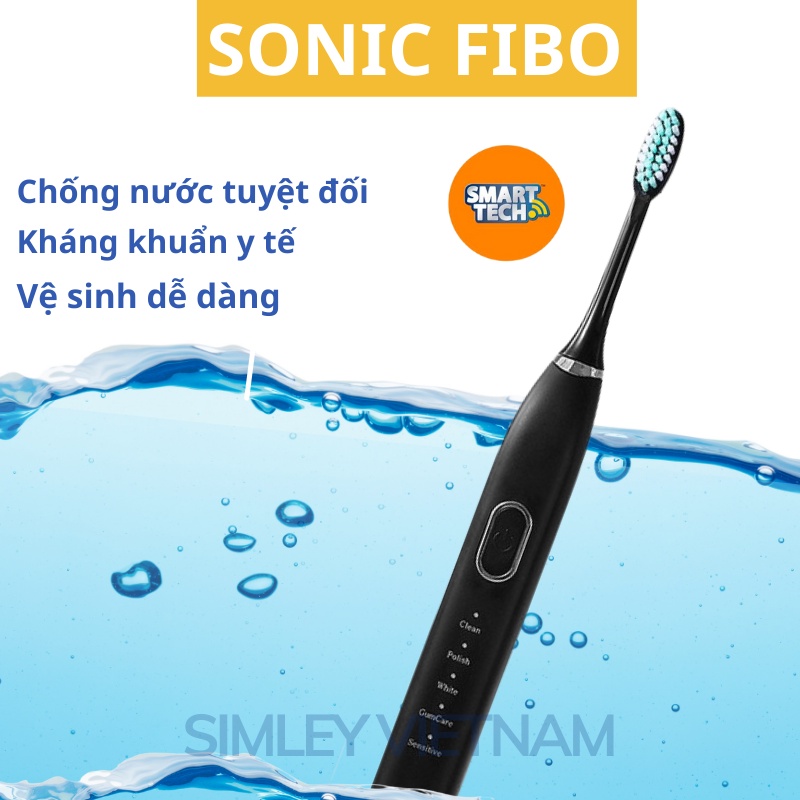 Bàn chải điện cao cấp Sonic  X7 Fibo - Bàn chải đánh răng tự động người lớn nhiều chế độ làm sạch, bảo hành 6 tháng