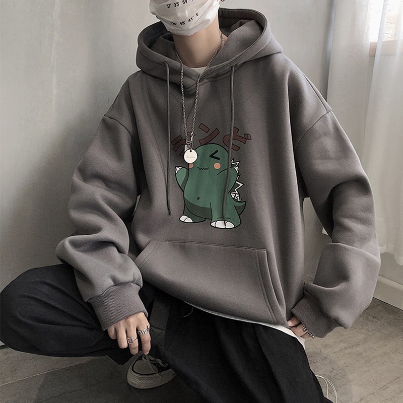 Áo Thun Rộng Tay Dài Có Nón In Hình Khủng Long Phong Cách Hàn Quốc Cho Nam | BigBuy360 - bigbuy360.vn