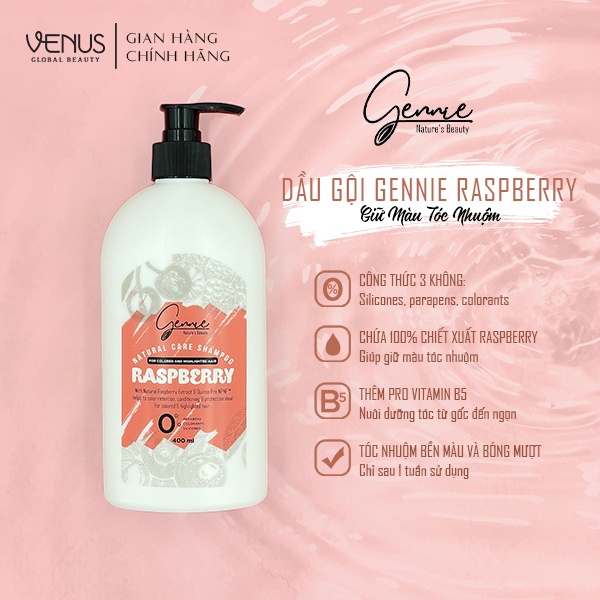 Bộ đôi dầu gội và dầu xả Gennie Natural Care - Raspberry for Colored &amp; Highlighted Hair 400ml