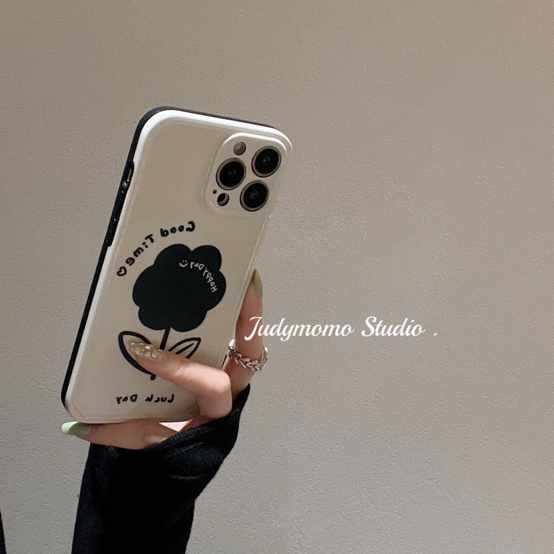 Ốp điện thoại mềm có giá đỡ hoa đen thích hợp cho iPhone 13pro max apple 12 11 xr xs x