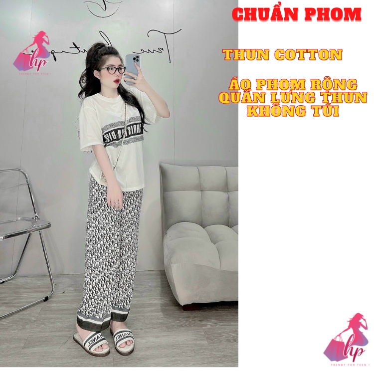 Set đồ bộ nữ sang chảnh áo tay ngắn phom rộng kèm quần dài in họa tiết kiểu hàn quốc tôn dáng mặc nhà đi chơi dạo aloha