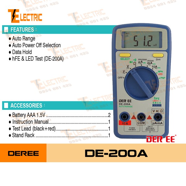Deree DE - 200A Đồng hồ đo vạn năng điện tử