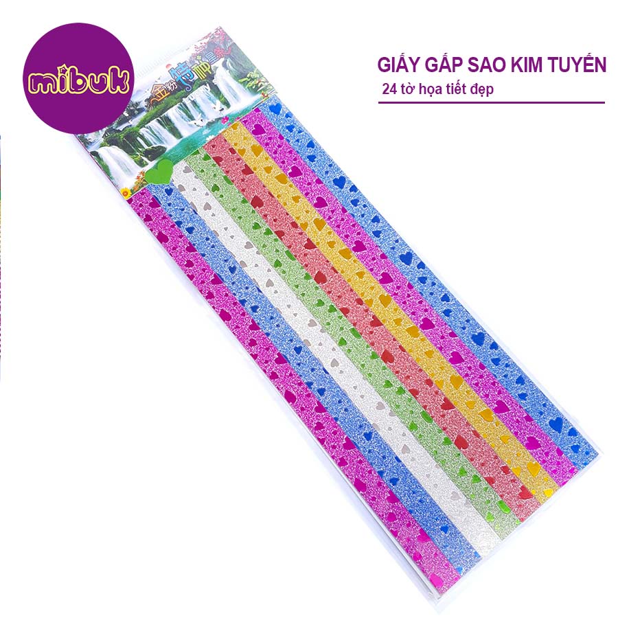 Giấy gấp sao kim tuyến in hình đẹp 24 tờ/xấp