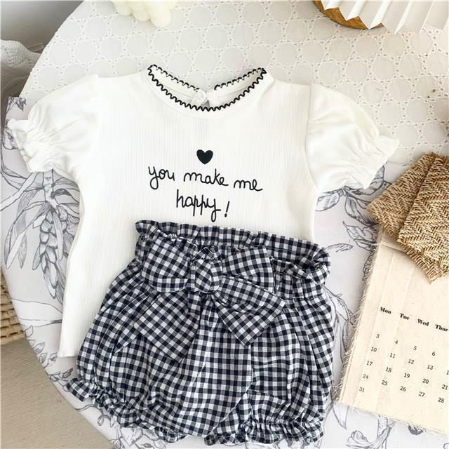 Bộ Áo Thun + Quần Short Viền Ren Thời Trang Mùa Hè Cho Bé Gái 5 Tuổi