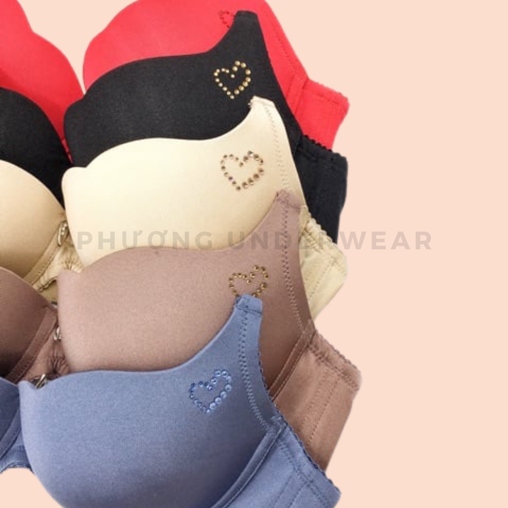 Áo lót nữ nâng ngực tạo khe Darlin 003 mút dày có gọng màu trơn đính trái tim cúp xéo