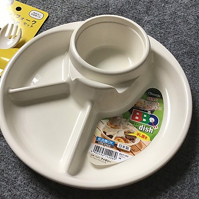 Khay ăn 3 ngăn cho bé màu trắng Inomata có kèm khay để cốc, thìa dĩa Nhật Bản - Tetuchan Store