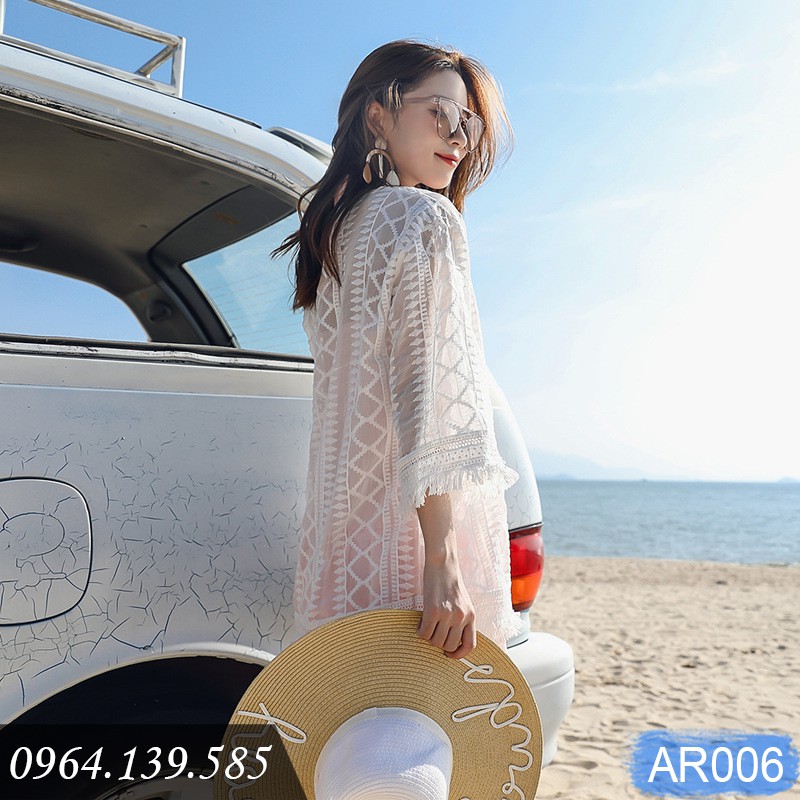 Áo choàng ren đi biển cao cấp, chất ren đẹp, mềm mại, họa tiết sang trọng ấn tượng, khoác ngoài bikini, bra | AR006
