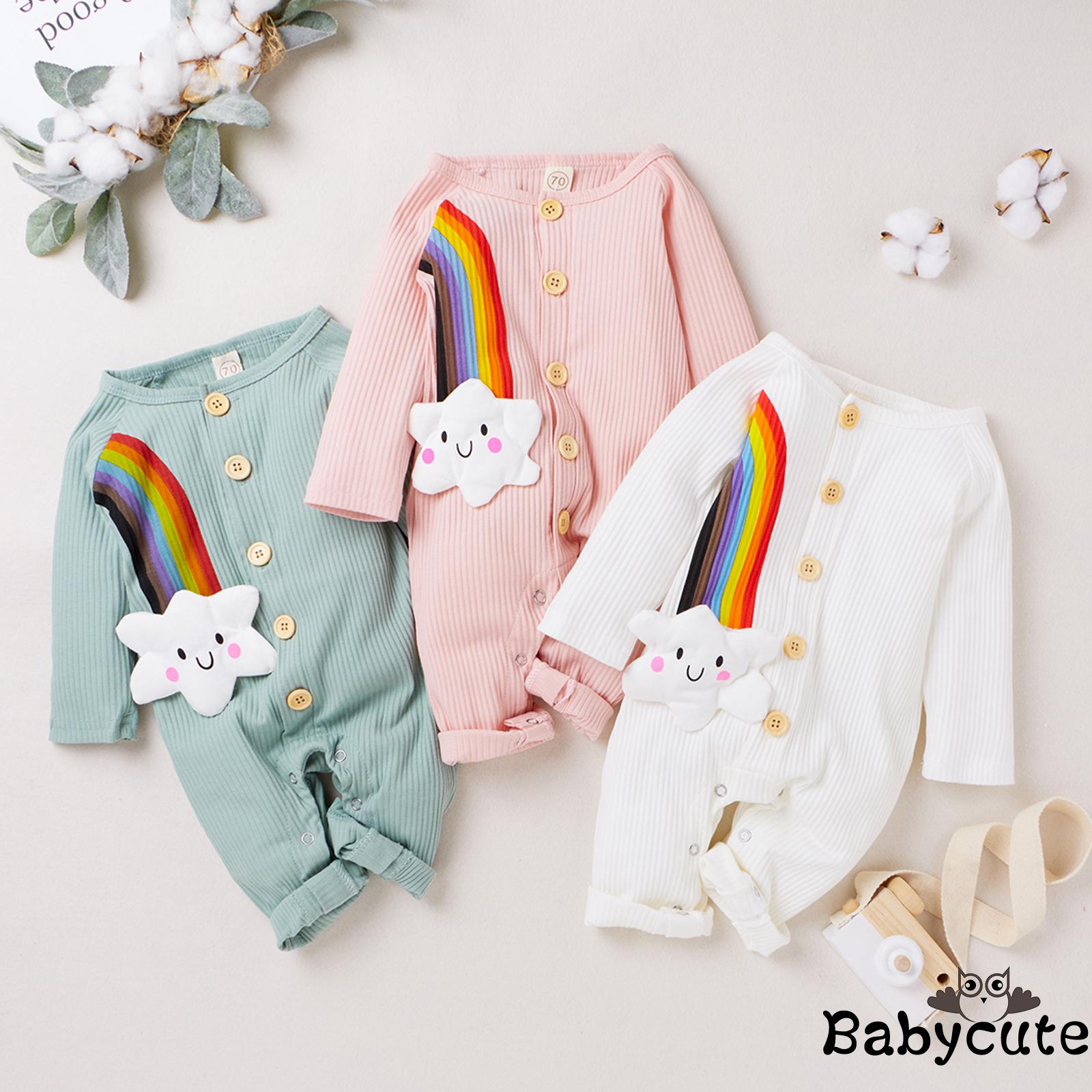 B-BChildren´s Romper Newborn Baby´s Rainbow Cloud Suit Round Neck Long Sleeve One-piece Garment