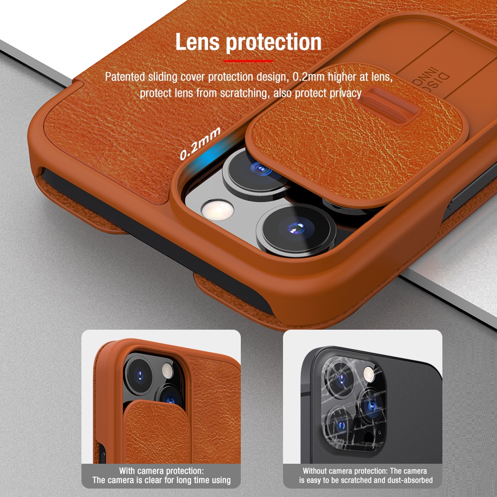 Bao da điện thoại NILLKIN QIN Pro chống sốc bảo vệ 360° toàn diện có nắp trượt camera cho iPhone 13/ 13Pro/ 13ProMax