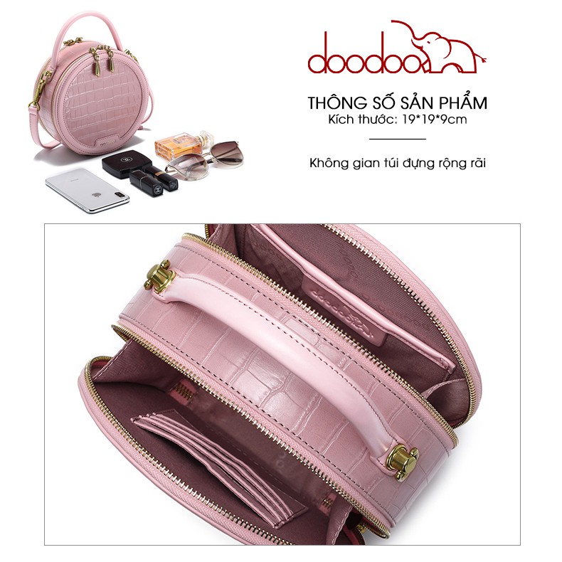 [Mã WABRBAGS giảm 20K đơn 99K] Túi đeo chéo DOODOO kiểu dáng tròn thời trang Hàn Quốc D8833