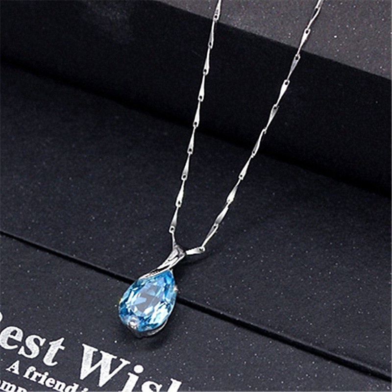 Dây Chuyền Mặt Đá Topaz Xanh Dương Phong Cách Hàn Quốc