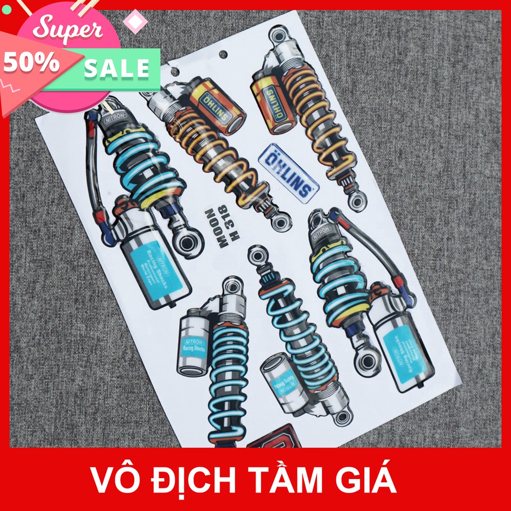 [GIÁ GỐC]  BỘ TEM DÁN XE MÁY NHIỀU LOGO HÌNH PHUỘC OHLINS MÀU XANH MÀU VÀ VÀNG.... TRANG TRÍ XE CỰC ĐẸP