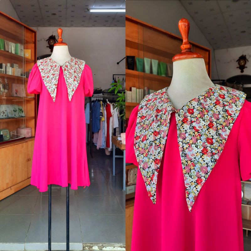 Đầm suông cổ sen hoa