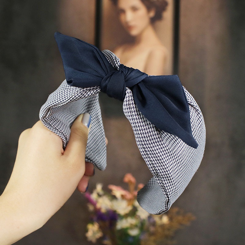 Cài tóc bản rộng thắt nơ họa tiết sọc caro phong cách hàn quốc thời trang thanh lịch cho nữ