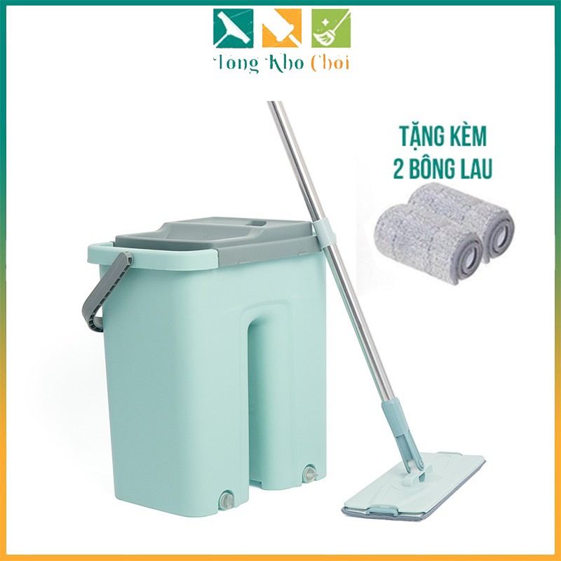 Cây lau nhà tự vắt thông minh - chổi lau nhà 360 độ kèm thùng- Bộ lau nhà Tặng kèm 2 bông lau siêu thấm LS-CKT