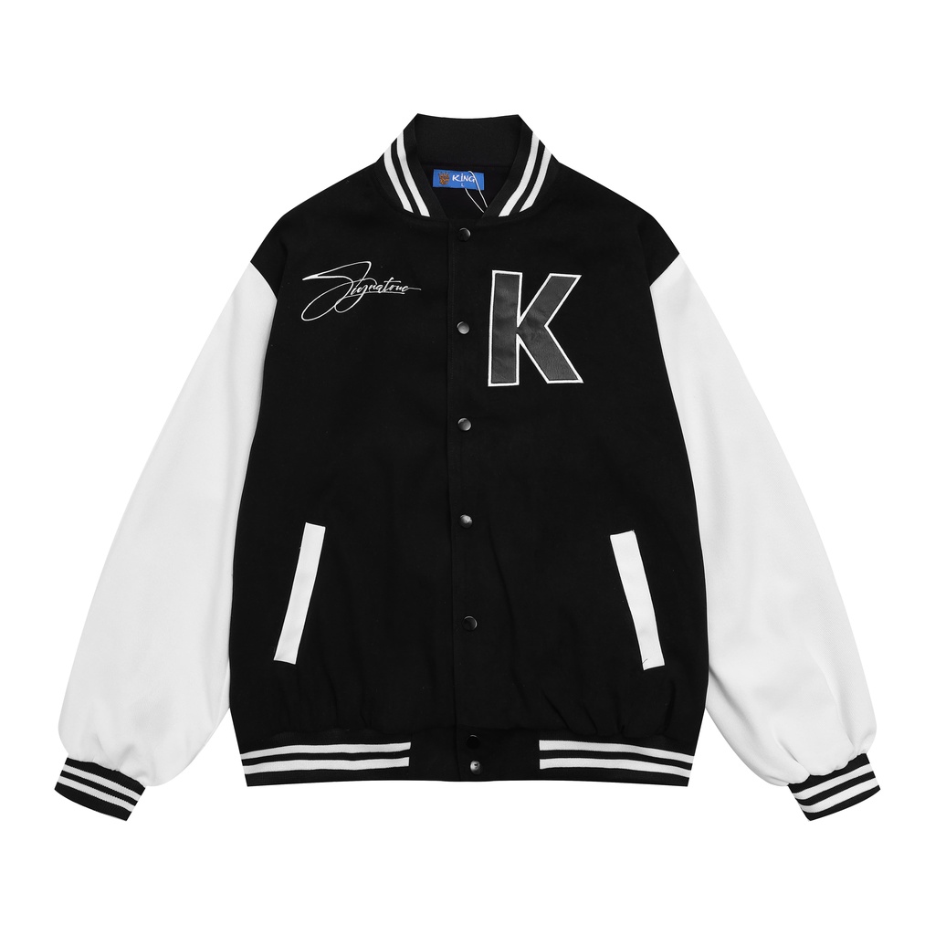 Áo Khoác Nhung Tăm Unisex Jacket Varsity Graffiti King Brand màu Đen V3
