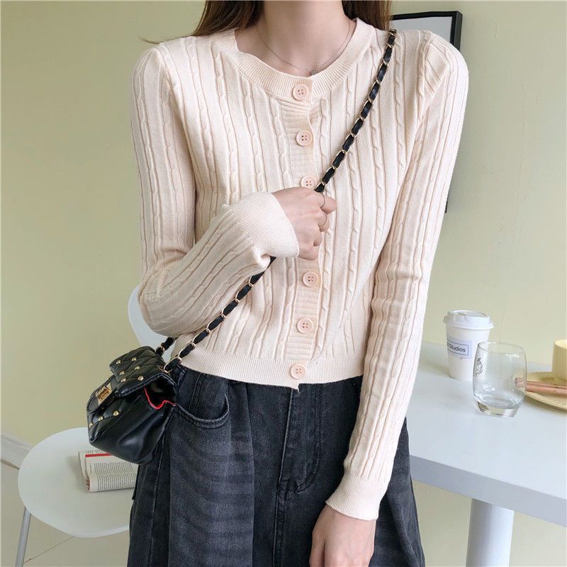 Áo Khoác Cardigan Thun Len Nữ Cổ Tròn 7 Cúc