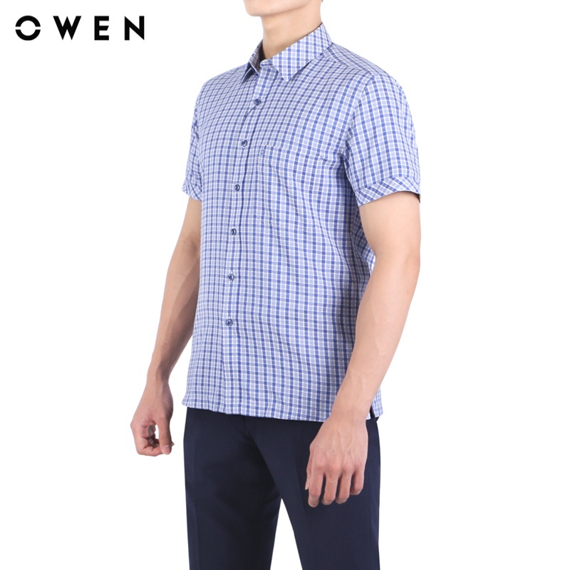 Áo sơ mi ngắn tay nam Owen Café Body Fit màu Xanh trắng - BA23546N