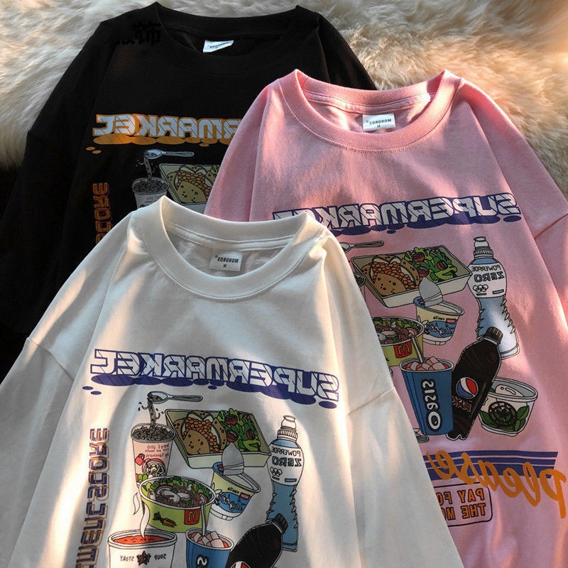 Áo Thun 100% Cotton Ngắn Tay Dáng Rộng Thời Trang Mùa Hè Dành Cho Nữ