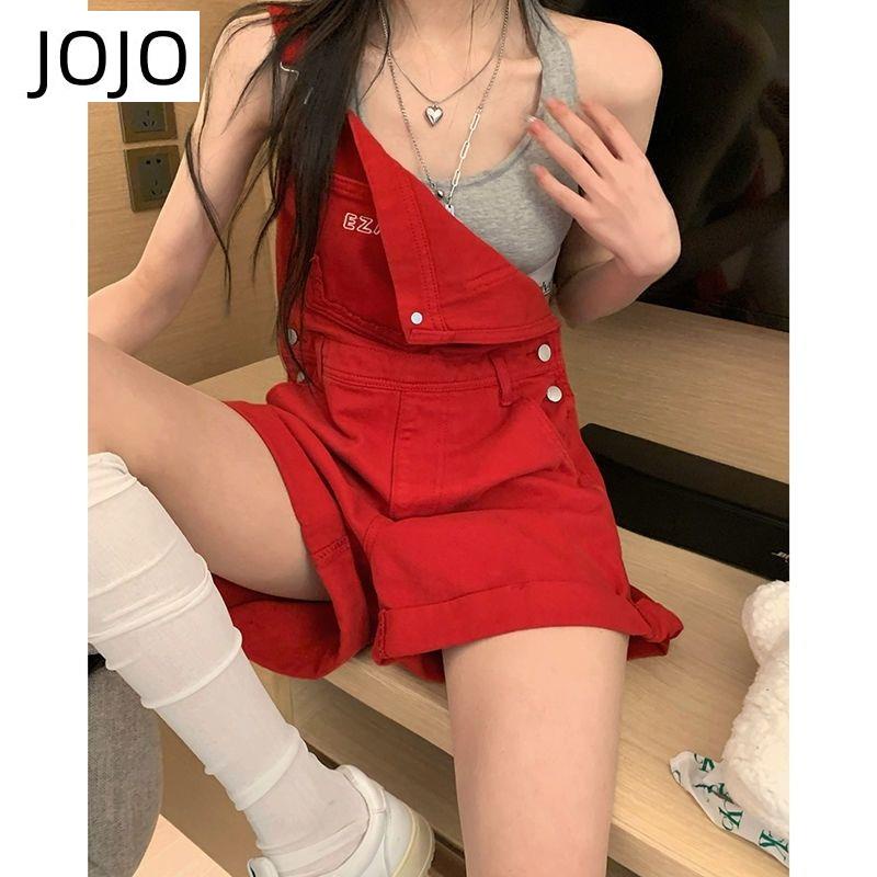 Quần Yếm Denim Ngắn Lưng Cao Ống Rộng Thời Trang Mùa Hè Phong Cách Mới Cho Nữ