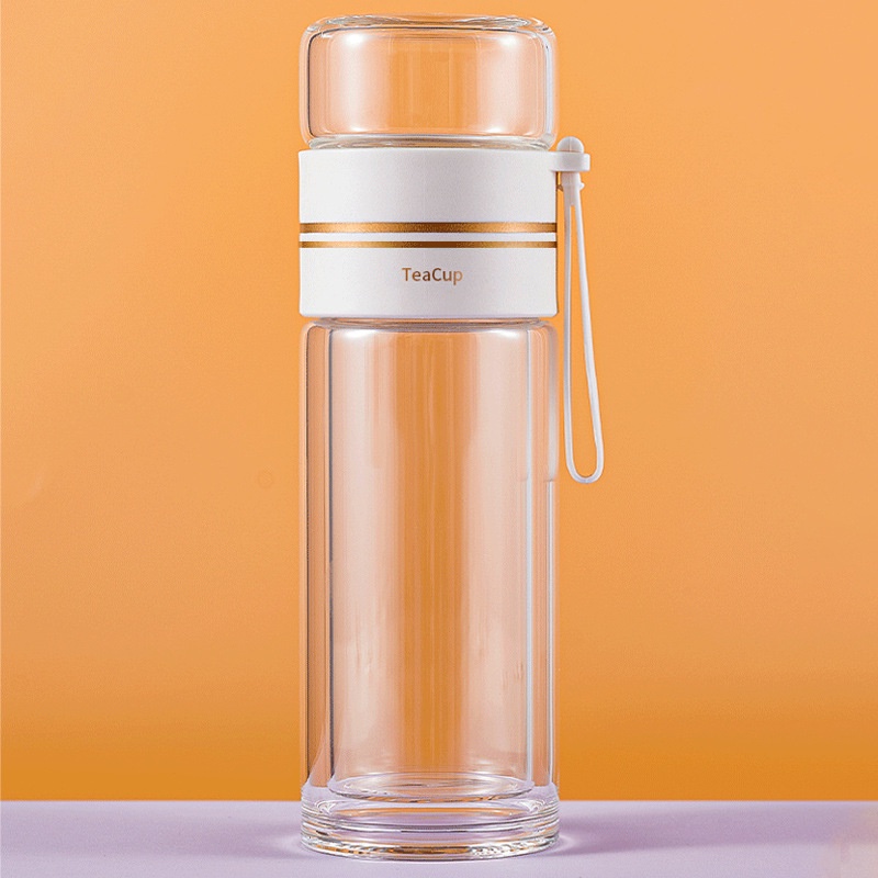 Bình giữ nhiệt thủy tinh 2 lớp chắc chắn, bình thủy tinh pha trà dung tích 450ml