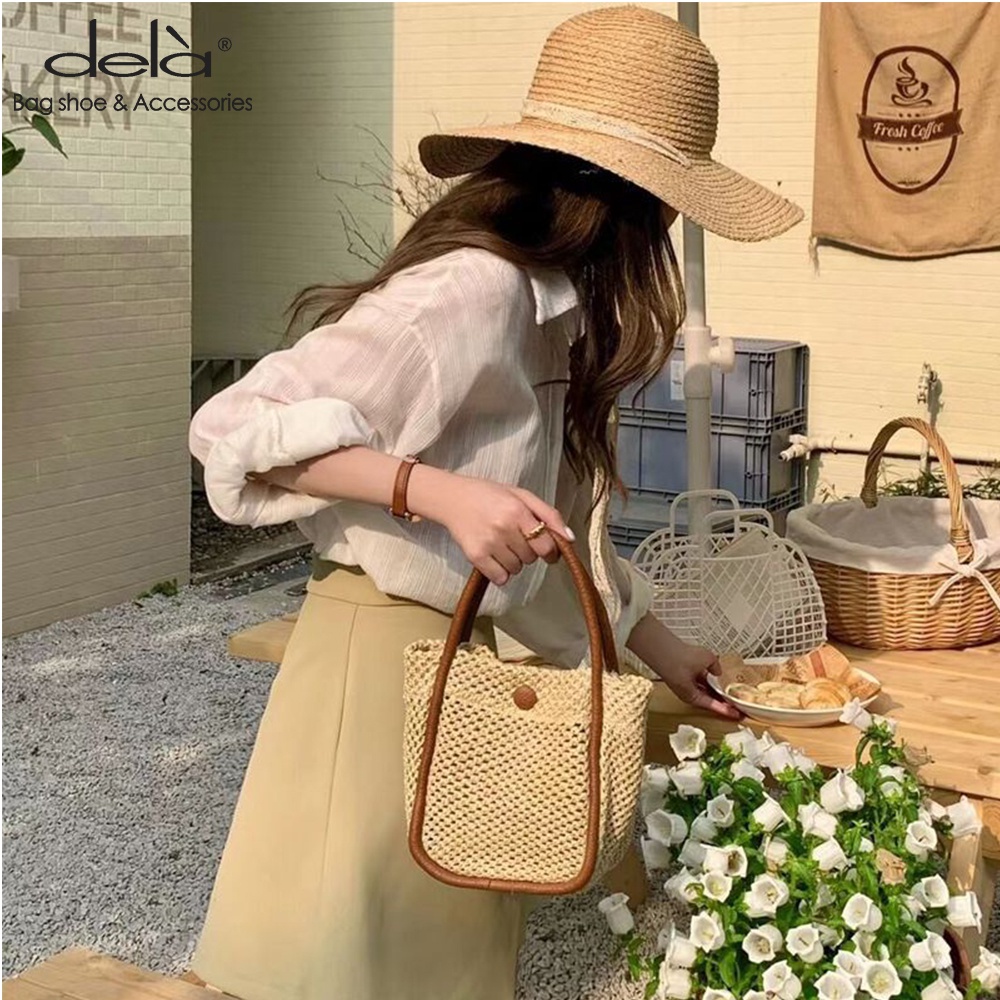 Dela Túi xách nữ đeo chéo Dela nhỏ dệt rỗng Túi đi nghỉ đi biển nhiều màu thời trang đi nghỉ