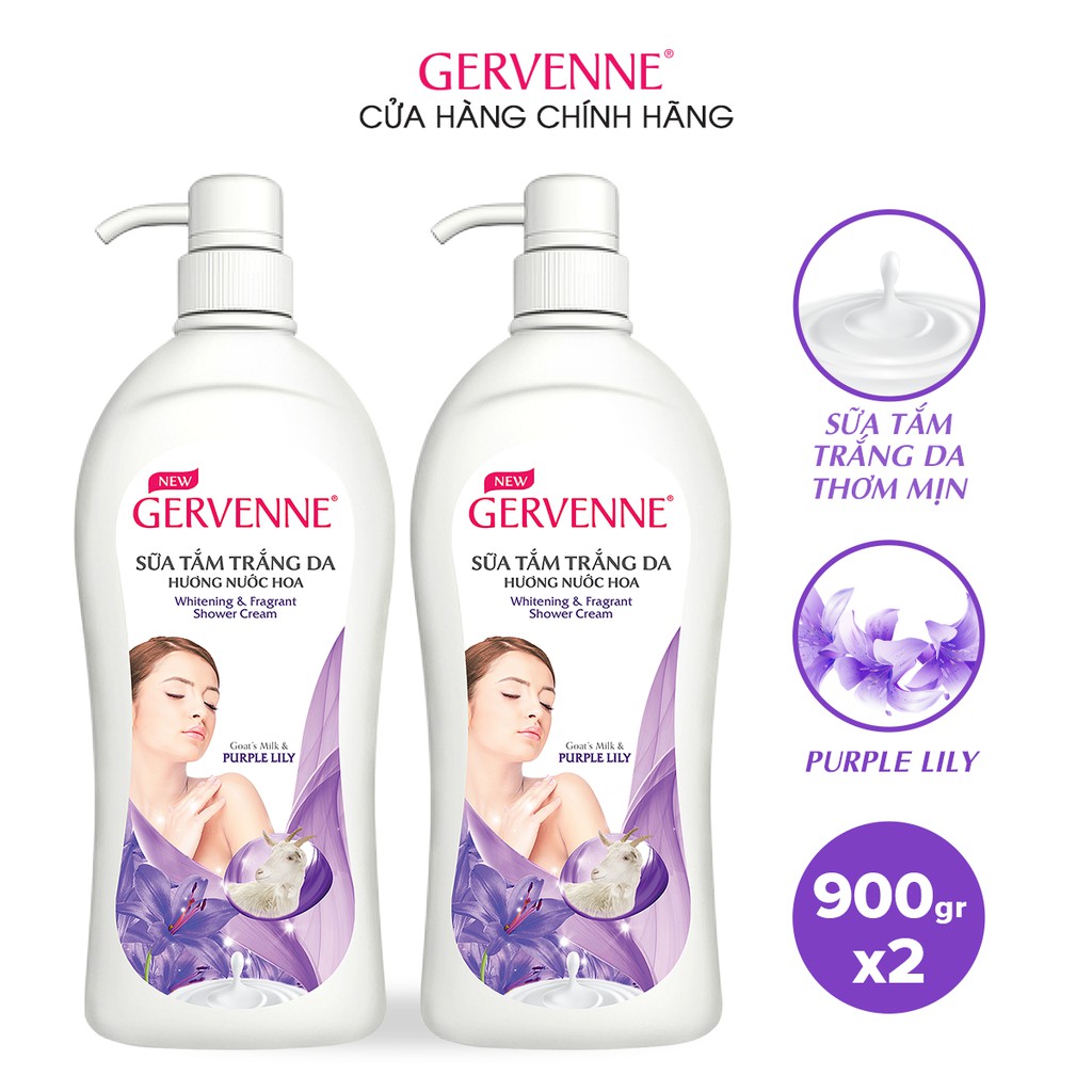 Gervenne Combo 2 Sữa tắm Trắng da Hương nước hoa Purple Lily 900g/chai ( Linhnam_SPA )