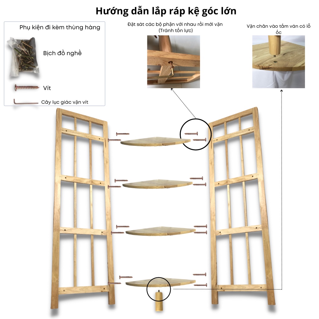 Kệ góc gỗ 4 tầng 38cm