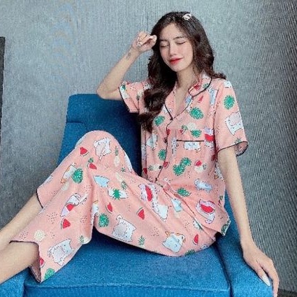 Đồ Bộ Pyjama Tay Cộc Quần Dài Lụa Mặc Nhà Đẹp Mát Mẫu Mới🎀Giảm 10K Đơn 200K | BigBuy360 - bigbuy360.vn