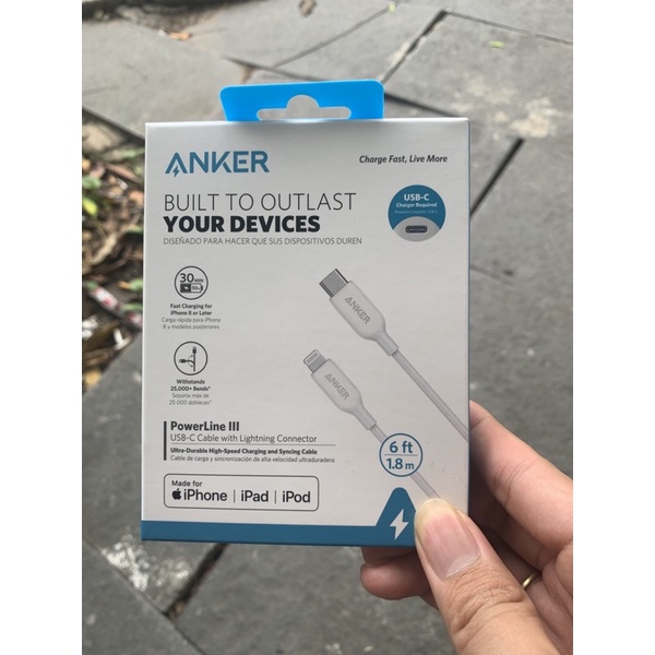 Cáp Anker PowerLine III USB-C to Lightning, 0.9m - A8832, A8612