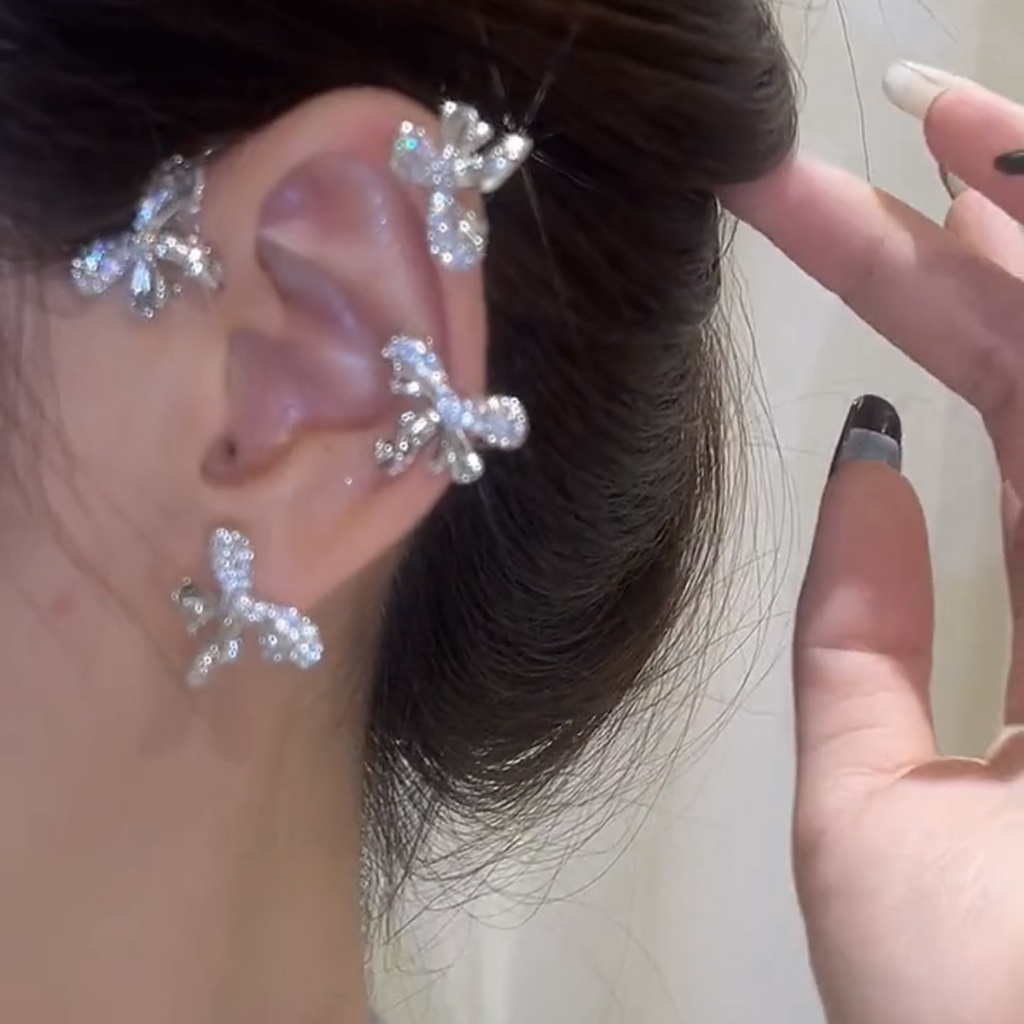 IF ME Bông Tai Hình Nơ Đính Đá Lấp Lánh Thời Trang Thanh Lịch Cho Nữ