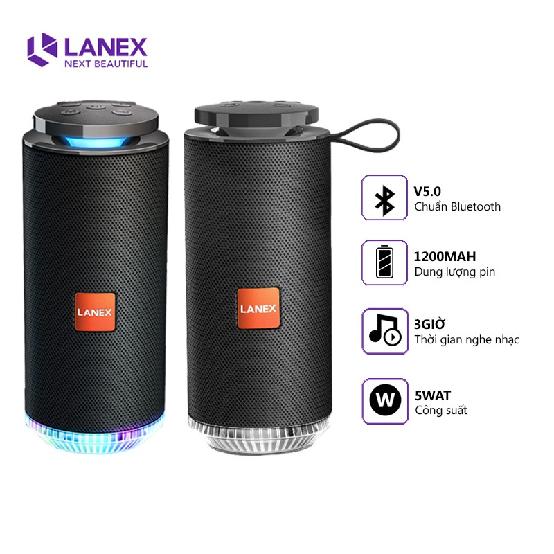 Loa Bluetooth LANEX LSK - W08 V5.0, nghe nhạc sống động, pin trâu, tương thích nhiều thiết bị