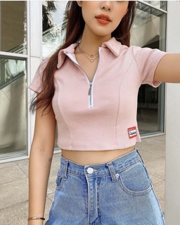 Áo croptop zipper kéo khoá