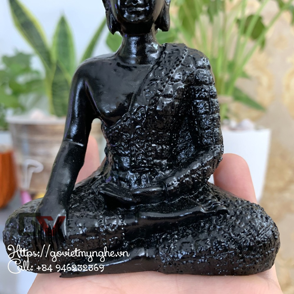 Tượng đá trang trí Tượng Phật Thái Thủ Ấn - Xúc Địa Ấn - Chiều cao 12cm - Màu đen