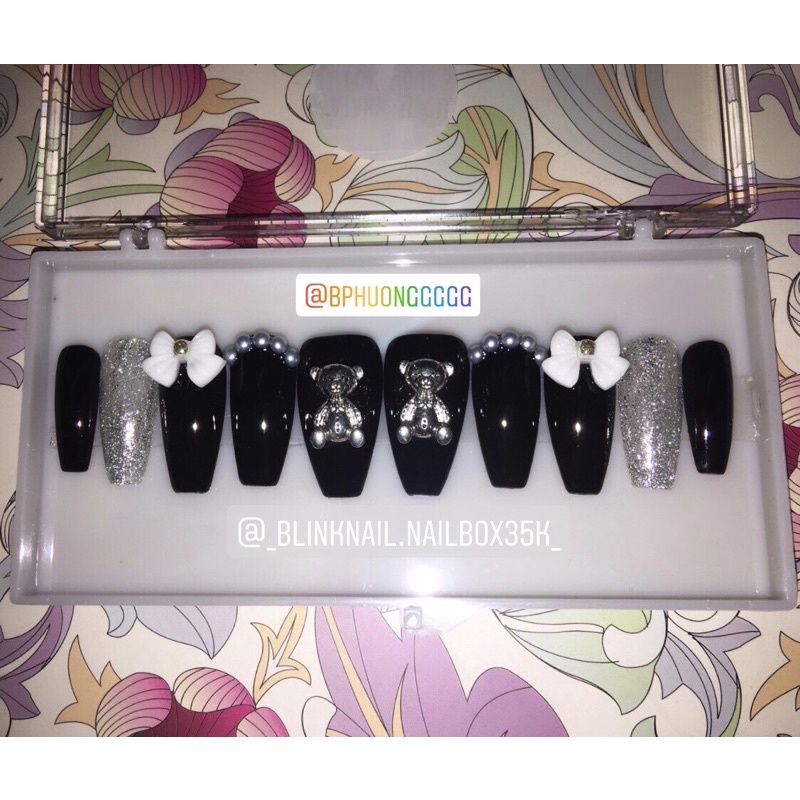 Nailbox đính nơ, gấu, chảm và kẻ vẽ theo yêu cầu ✨