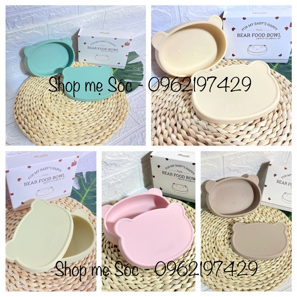 Bát Ăn Dặm Kèm Nắp Đậy Silicon Hình Gấu Molli