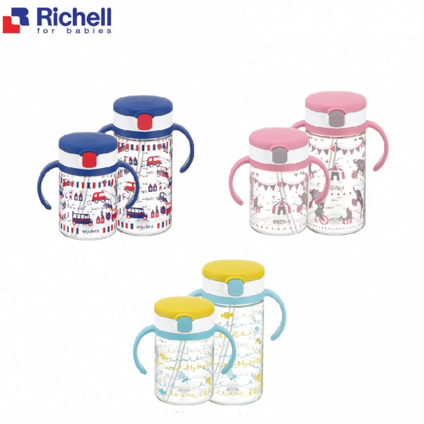 Bình ống hút AQ Richell 320ml chống sặc chống rò rỉ 3 màu