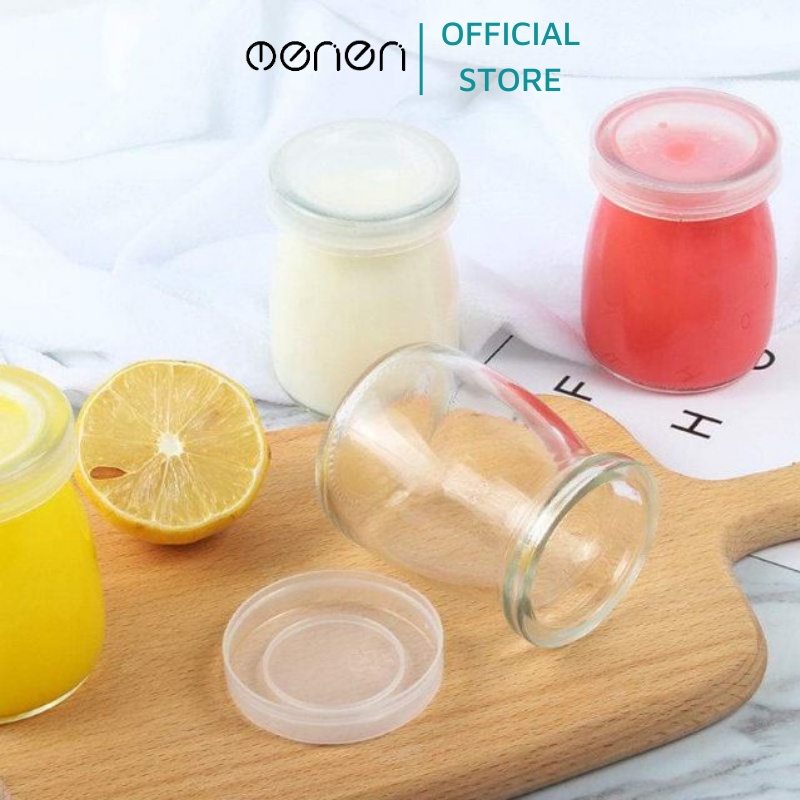 Hũ Thủy Tinh OENEN Trong Nhà Bếp Làm Sữa Chua, Caramen 100ml Có Nắp Nhựa Loại Đẹp Dày Dặn Oenon