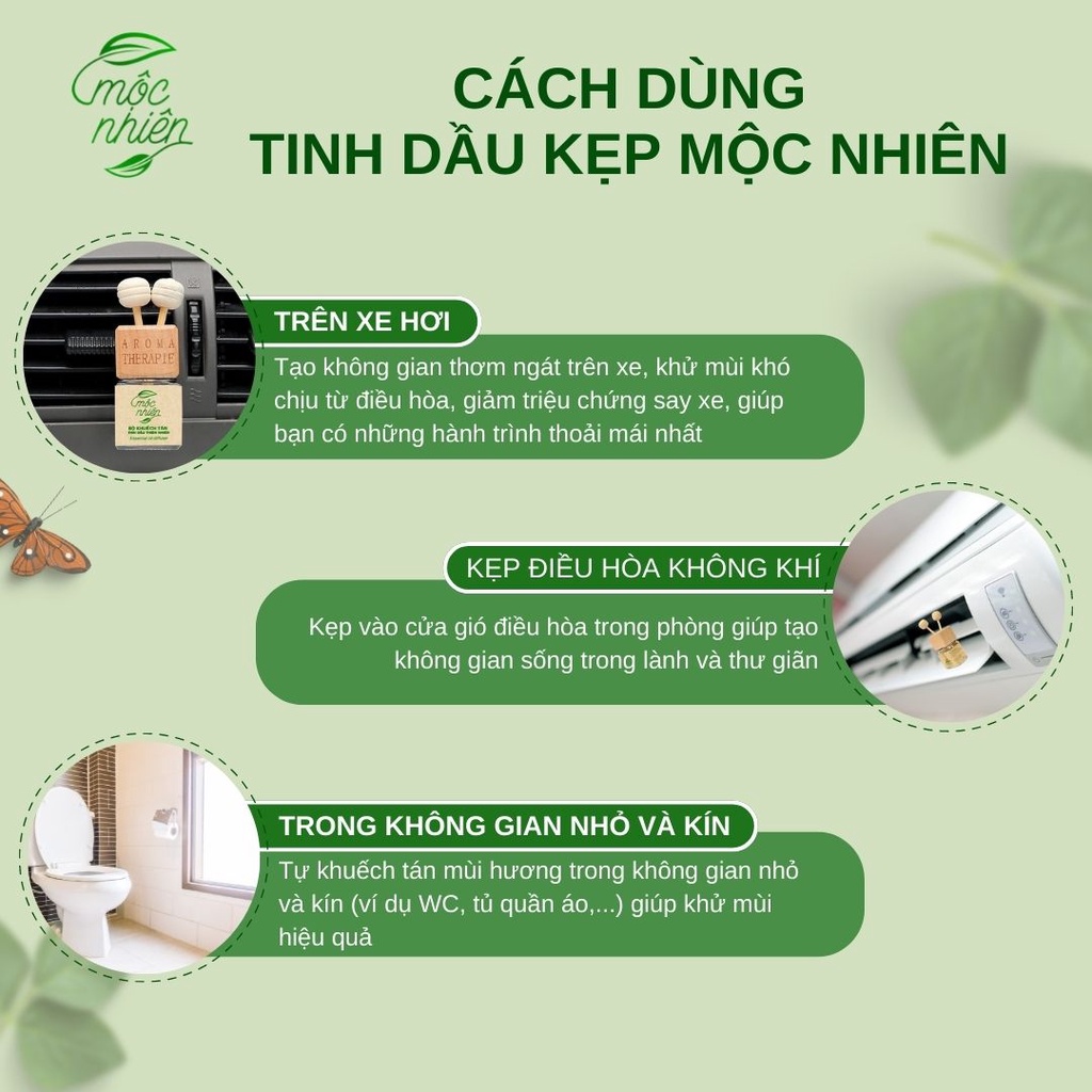 Tinh dầu thơm kẹp cửa gió điều hòa ô tô, quạt, điều hòa không khí Mộc Nhiên