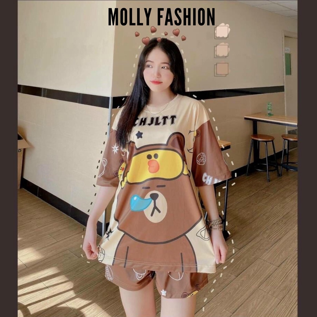 Set đồ bộ hoạt hình ❤️ Bộ mặc nhà Cartoon GẤU CHILL form rộng Freesize Molly Fashion
