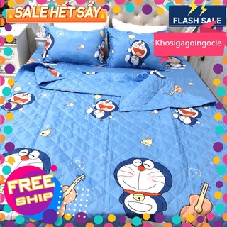 Bộ chăn hè ga gối set 4 mónmẫu đoremon đàn