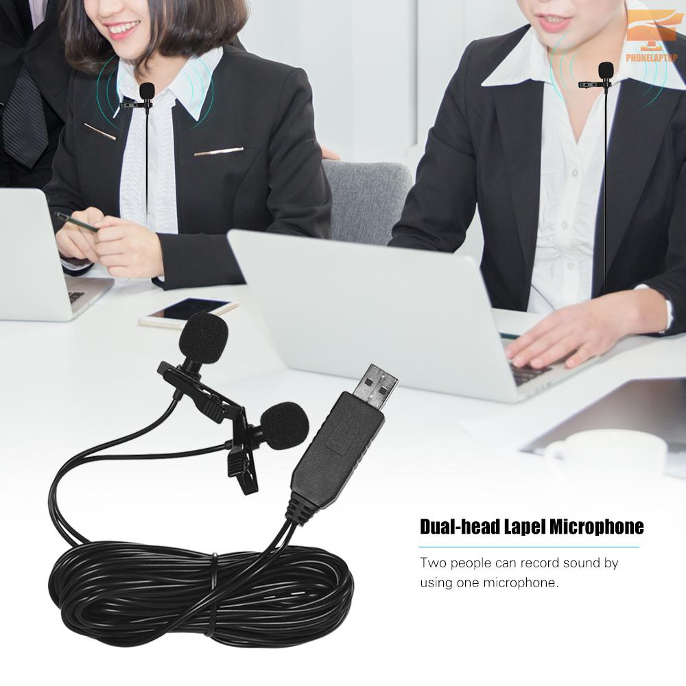 Lapt Andoer 4.5m/15ft USB Dual-head Lavalier Lapel Microphone Clip-on Omnidirectional Computer Mic for Windows Mac Video Audio Recording