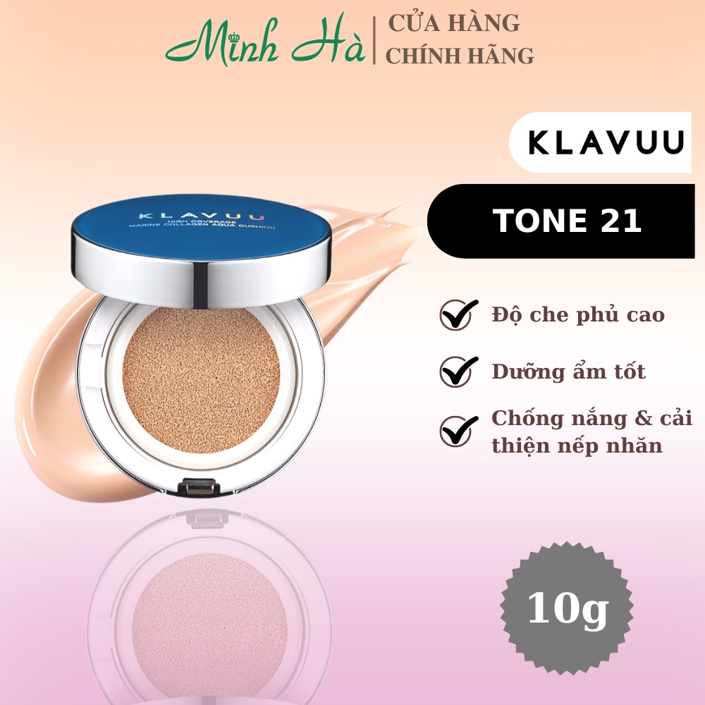 Phấn nước Klavuu Blue Pearlsation High Coverage Marine Collagen Aqua Cushion giúp da ẩm mịn