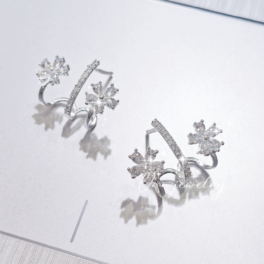 Khuyên tai bạc Khuyên cành hoa ôm vành tai Van Jewelry V10723 điệu đà